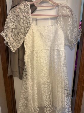 White Puff-Sleeve Mini Dress